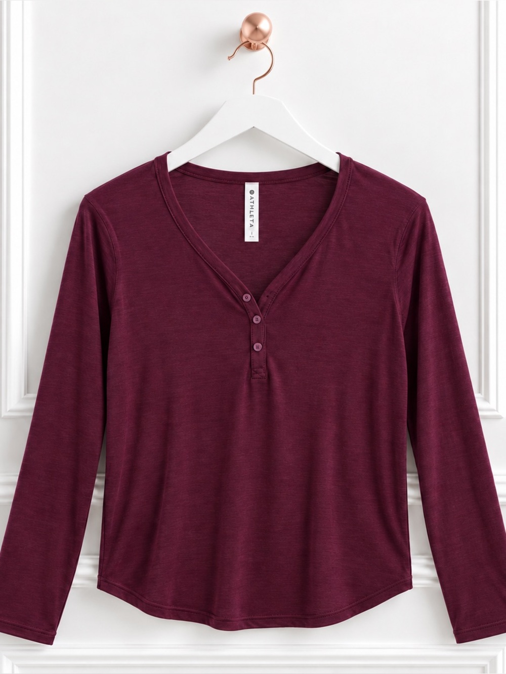 Athleta Small Nighttime Bliss Henley Long Sleeve Pajama PJ Sleep Top Pullover